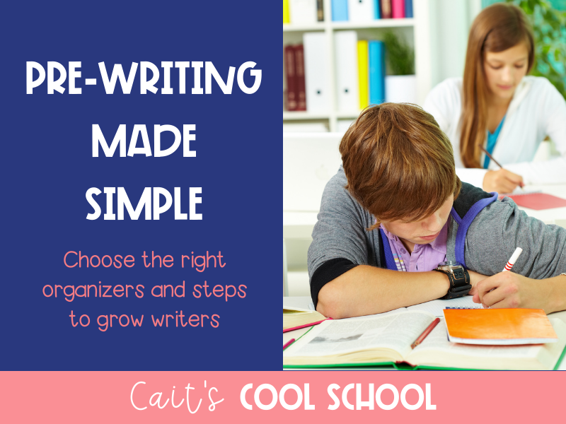 Image: child writing on paper, another child in background, text: pre-writing made simple