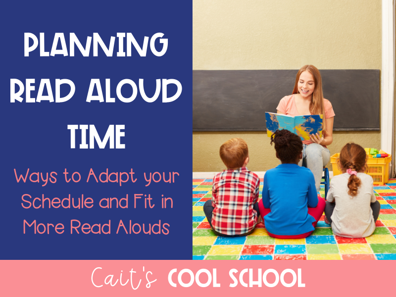 Image: Teacher reading to three students, Text: Planning Read Aloud Time