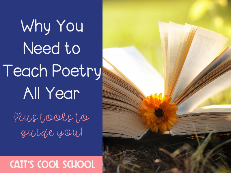 Teaching Poetry All Year Long, Image: Book sitting open outside with a flower