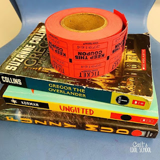 Stack of three books with tickets on top