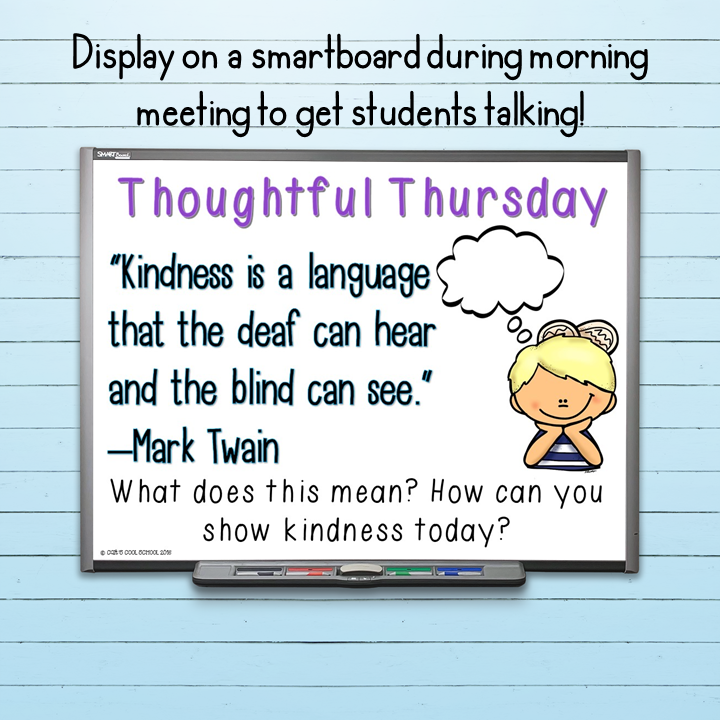 Text: Display on a smartboard during morning meeting to get students talking. Thoughtful Thursday Prompt